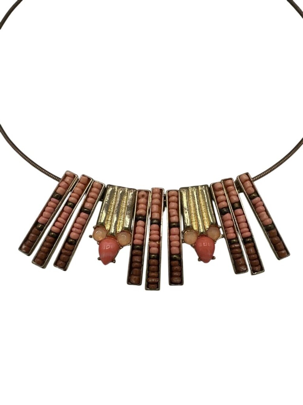 1946 Necklace Signed Wire Collar Beaded Tribal Boho Gothic Fashion Jewelry